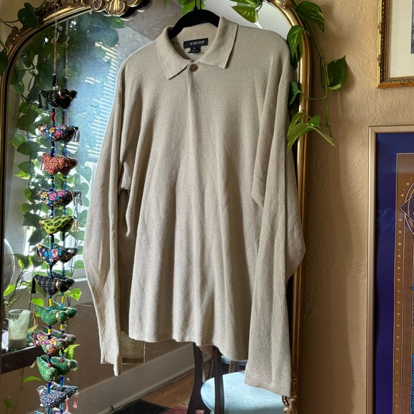 Vintage Slates Men’s Beige Knit Long Sleeve Collared Sweater Men’s Unisex Large - Picture 1 of 4